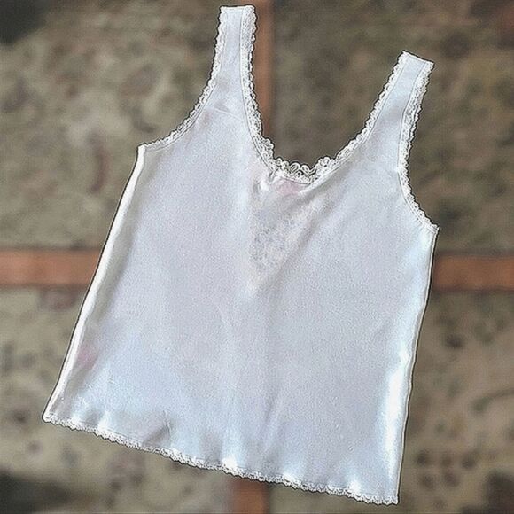 Vtg 90ās silky ivory laceātank camisole - Picture 3 of 14